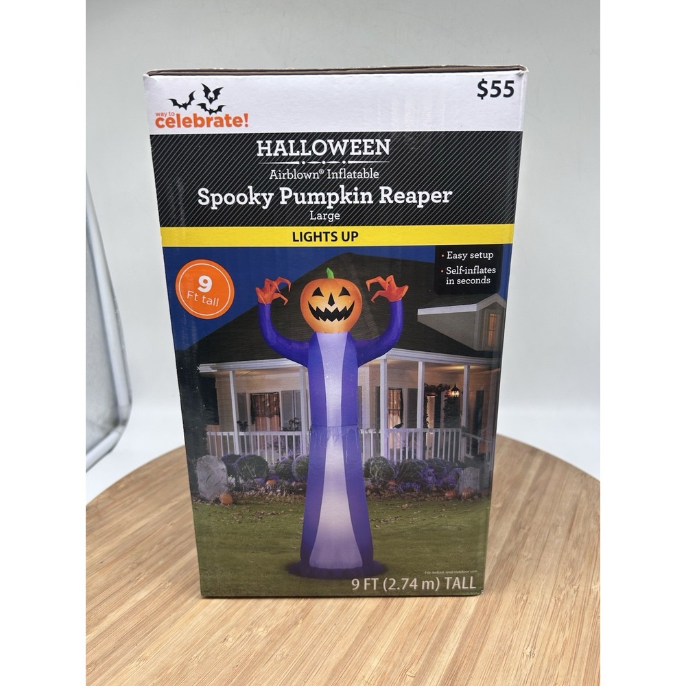Halloween 9 ft Light Up Large Spooky Pumpkin Reaper Airblown Inflatable New